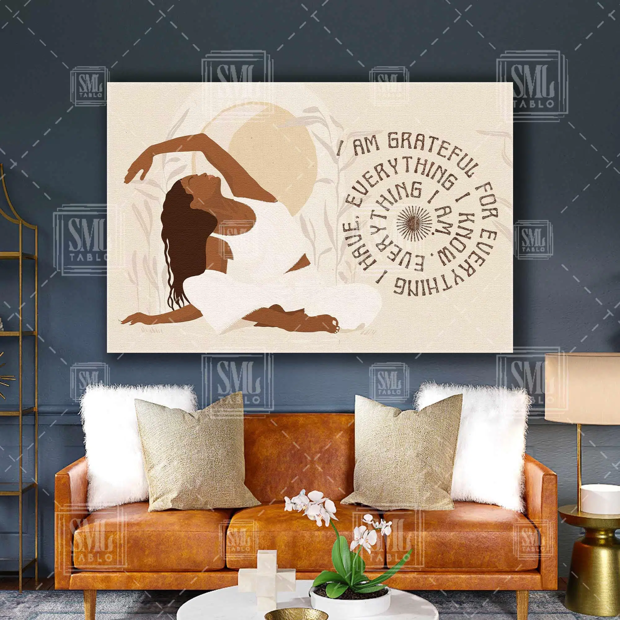 Yoga Yapan Kız Yogi Tipografik Motivasyon Minimal Boho Yatay Kanvas Tablo