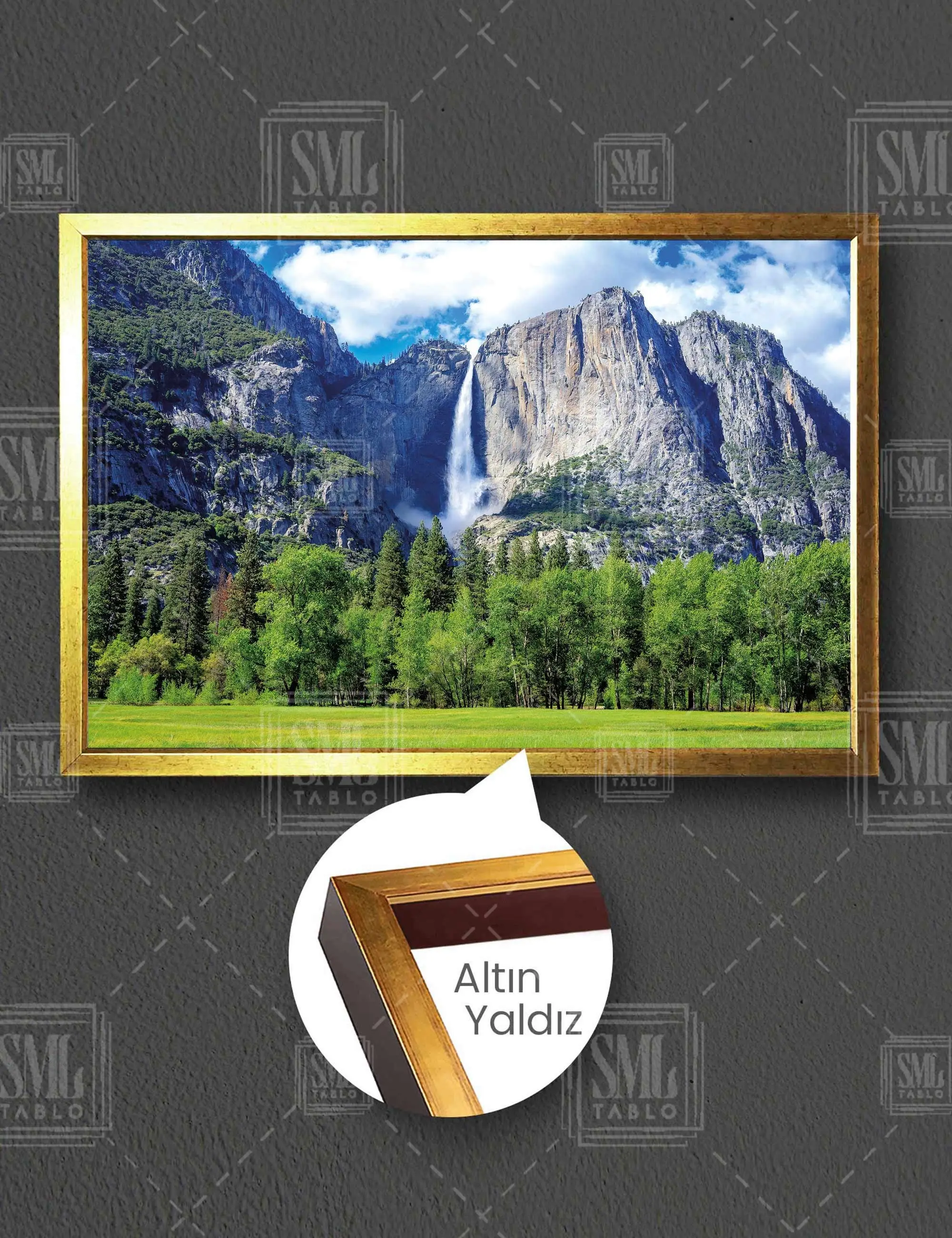 Yosemite California Ulusal Parkı Panorama Şelale Manzara Doğa Çerçeveli Yatay Kanvas Tablo