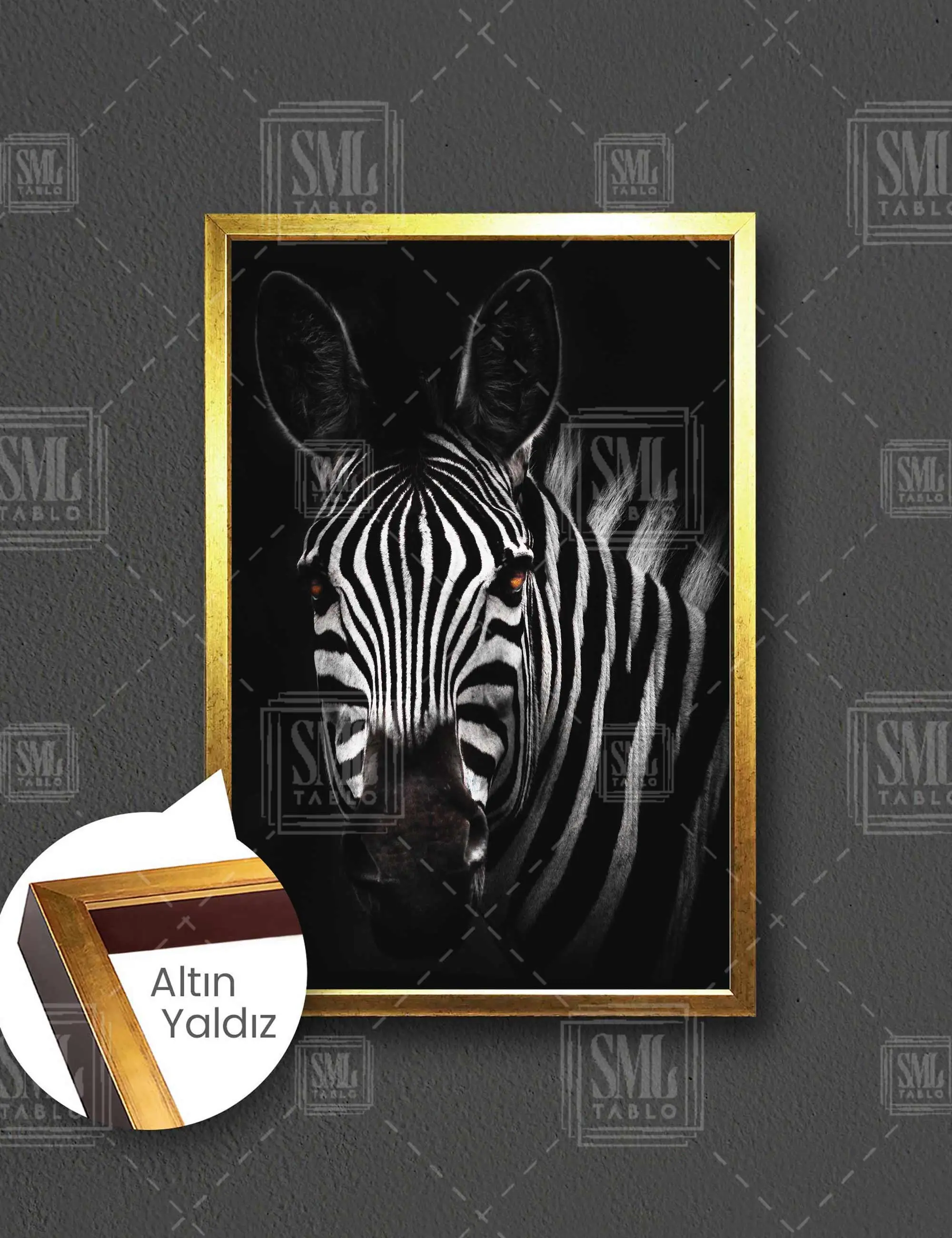 Zebra Çizgili Asil Hayvan Orman Doğa Çerçeveli Dikey Kanvas Tablo