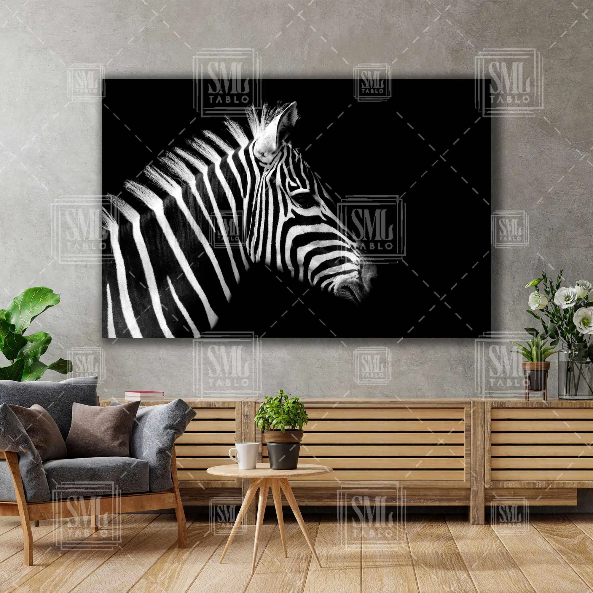 Zebra Kafası Afrika Hayvan Siyah Beyaz Yatay Kanvas Tablo